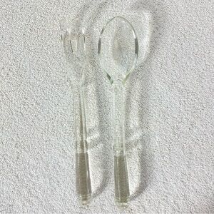 Vintage Clear Glass Salad Servers Fork & Spoon Serving Utensil Set